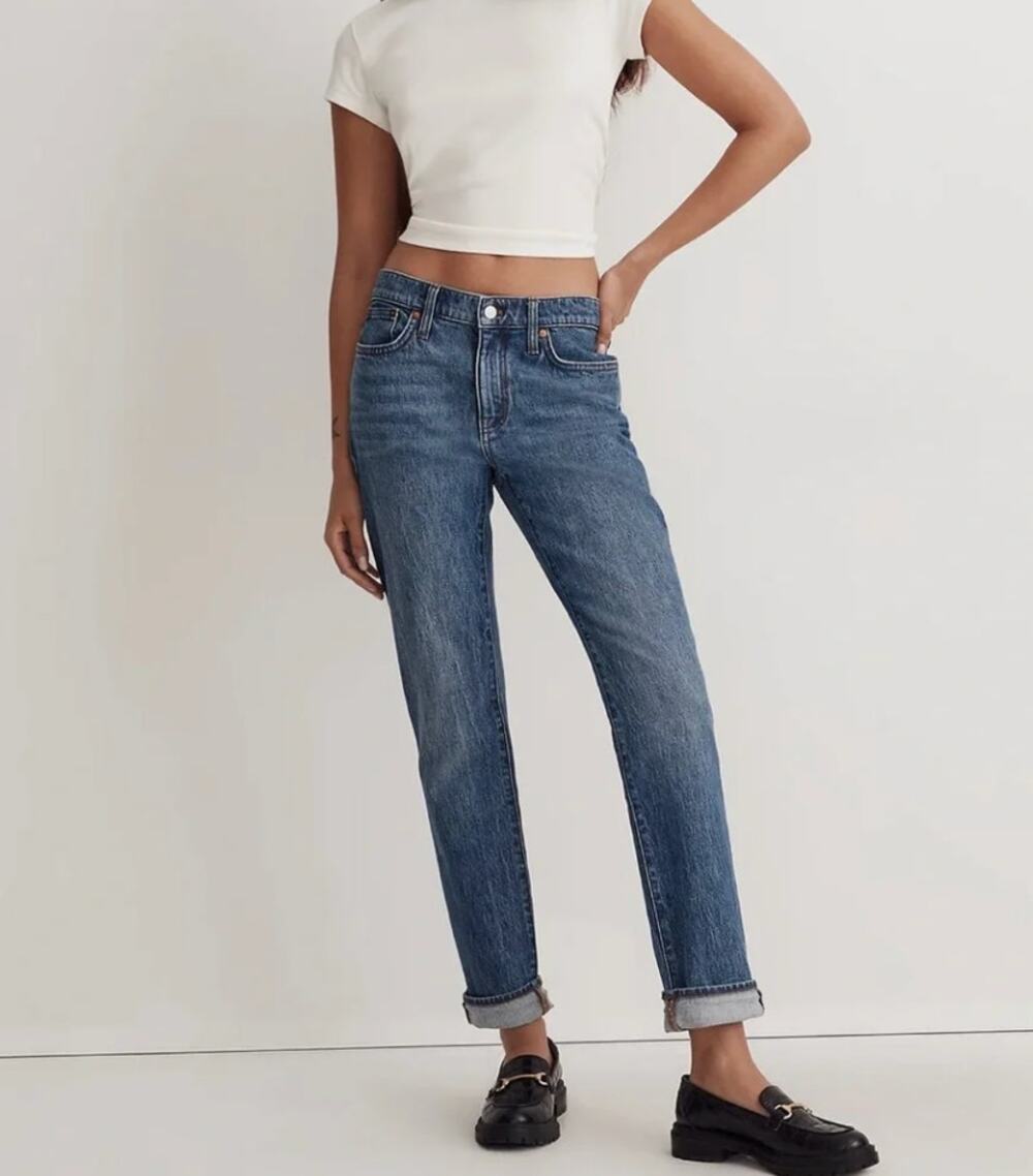 Madewell High Rise Slim Boy Jeans 28 6 Dark Medium Wash Straight Leg